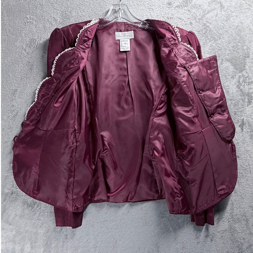 Vintage Jessica McClintock Bridal Jacket Size 10 Burgundy Victorian Lace Prairie - Picture 4 of 11